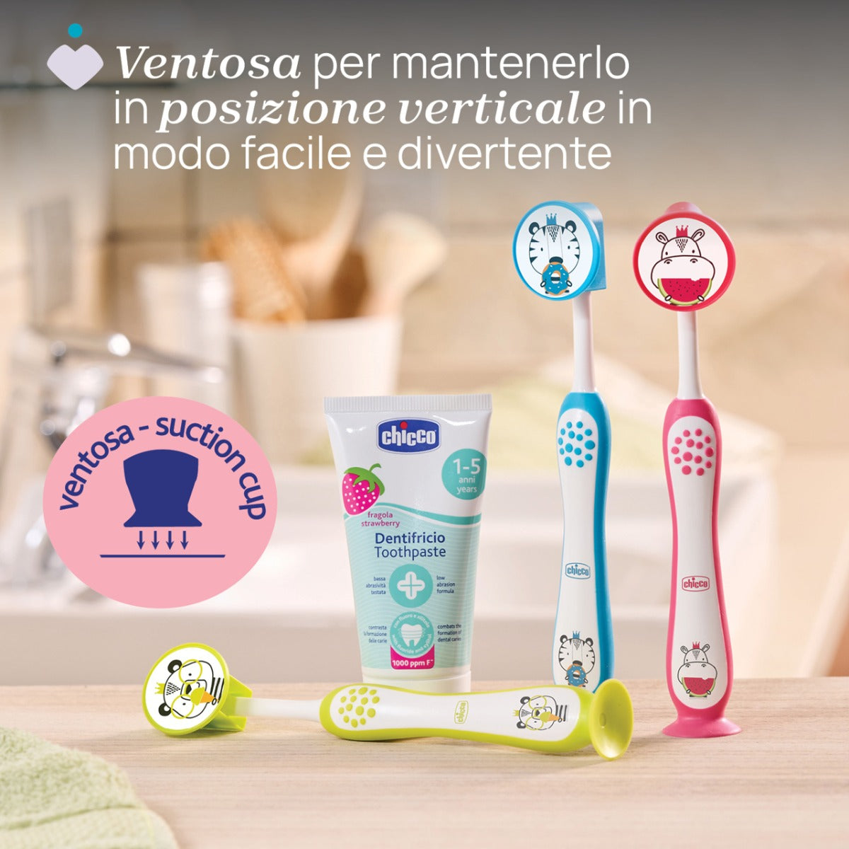 Chicco periuta de dinti 3-6 ani Hippo Roz