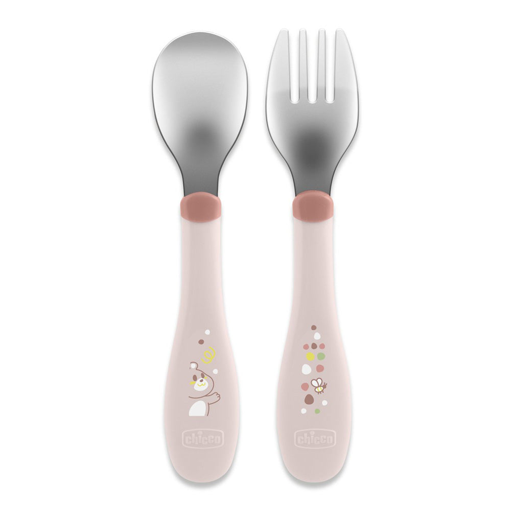 Chicco set lingurita si furculita inox 18m+ Roz Imagine principală a produsului
