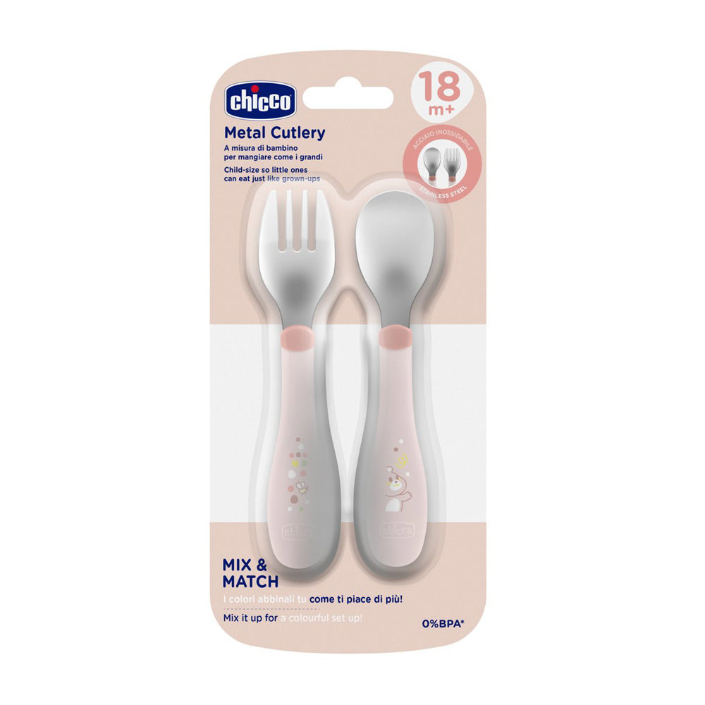 Chicco set lingurita si furculita inox 18m+ Roz Imagine secundară a produsului