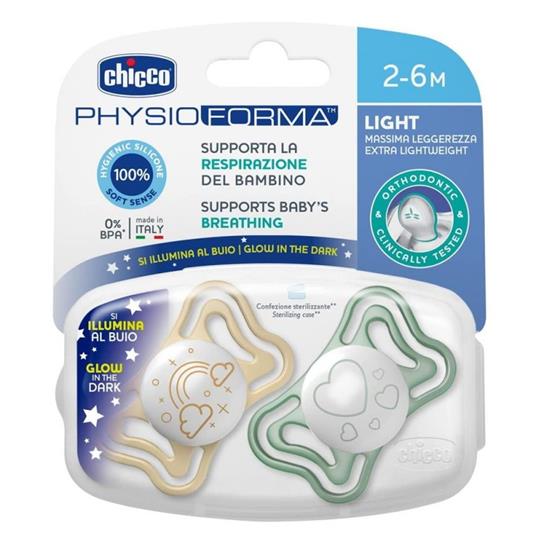 Chicco suzeta ortodontica Physio Forma Light Night 2-6 luni 2 buc Unisex