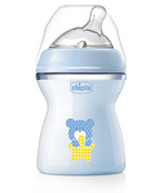 Chicco biberon Natural Feeling 250 ml cu tetina silicon 2m+, Ursulet albastru
