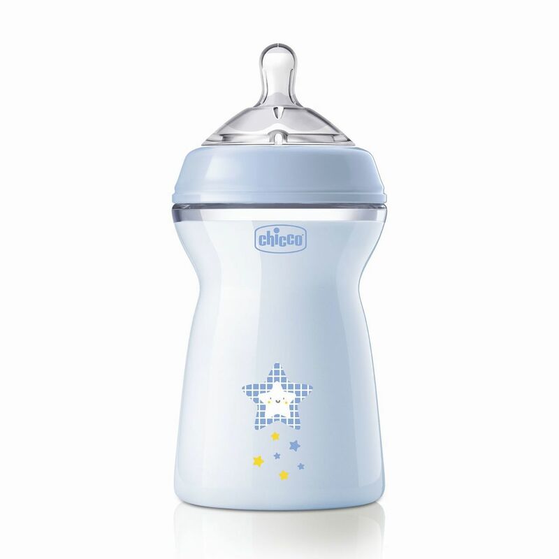 Chicco biberon Natural Feeling tetina silicon flux rapid 330 ml 6m+ Albastru cu stelute