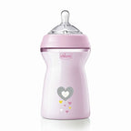 Chicco biberon Natural Feeling tetina silicon flux rapid 330 ml 6m+ Roz cu inimioare
