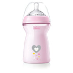 Chicco biberon Natural Feeling tetina silicon flux rapid 330 ml 6m+ Roz cu inimioare
