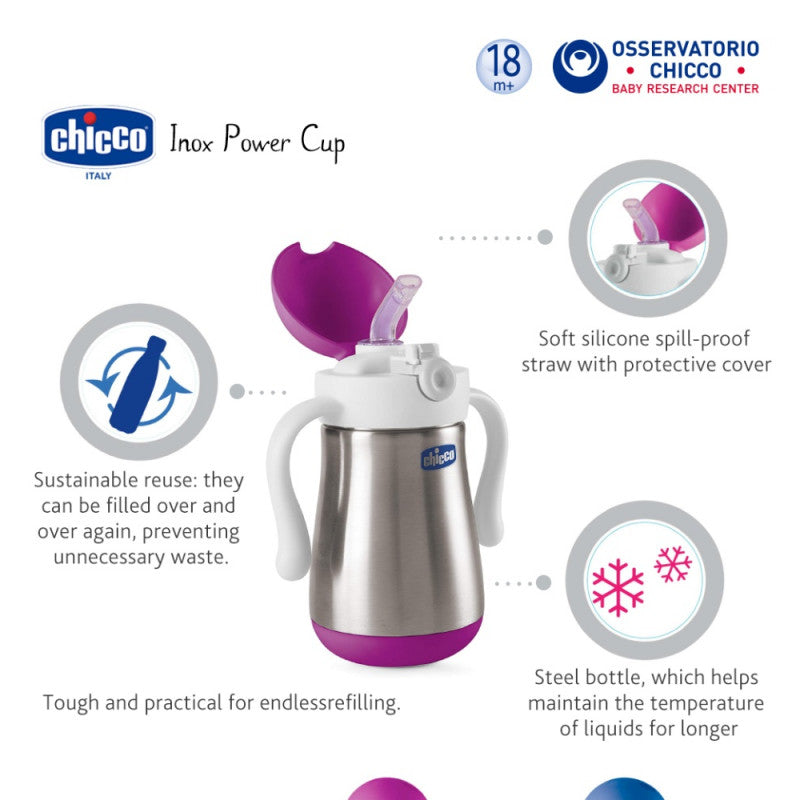 Chicco canita inox Power Cup termorezistenta cu pai si maner   03
