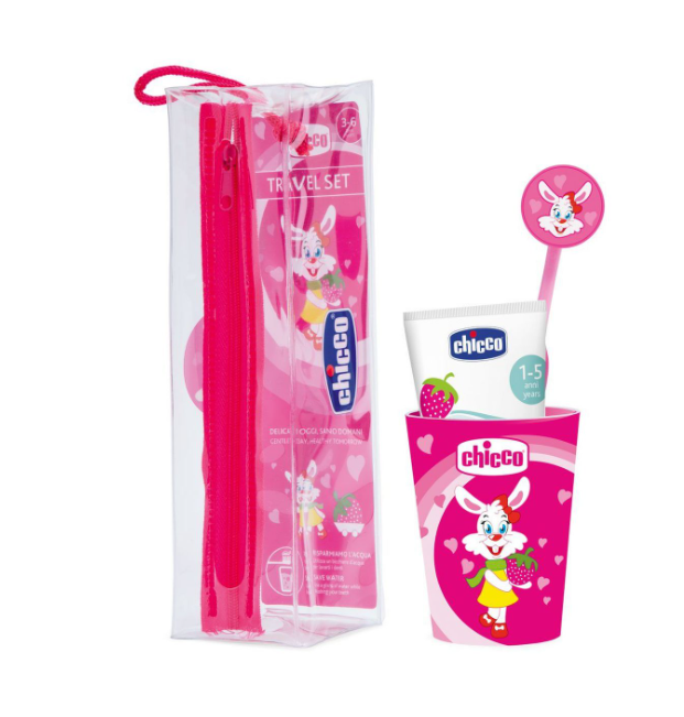 Chicco set igiena orala Travel Set 3 ani+ Roz