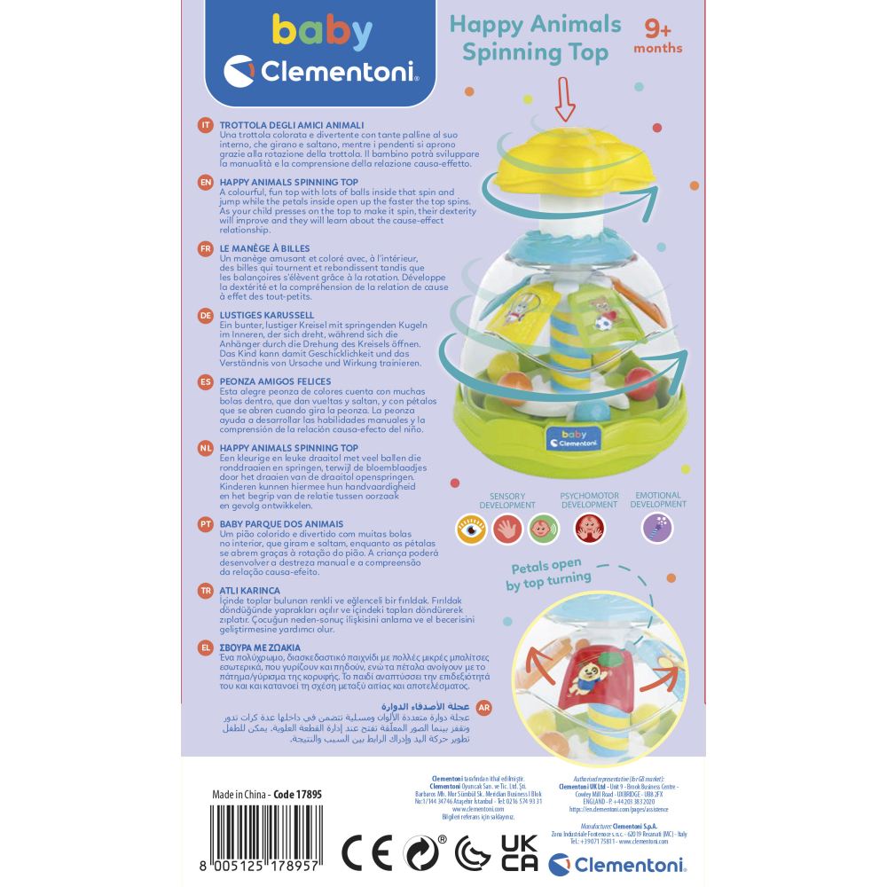 Clementoni Baby Jucarie rotativa cu bilute 9m+ Happy Animals