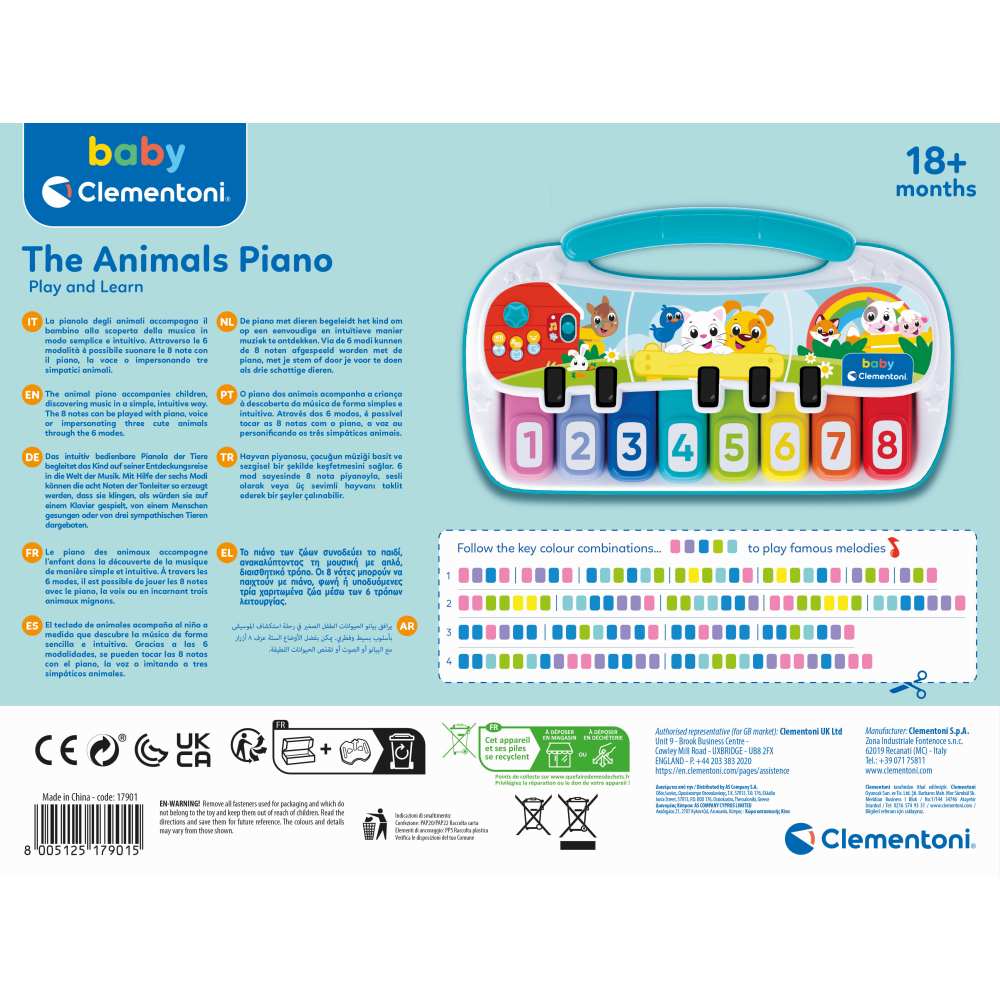 Clementoni Baby Pian interactiv cu 8 note muzicale 18m+ Animals