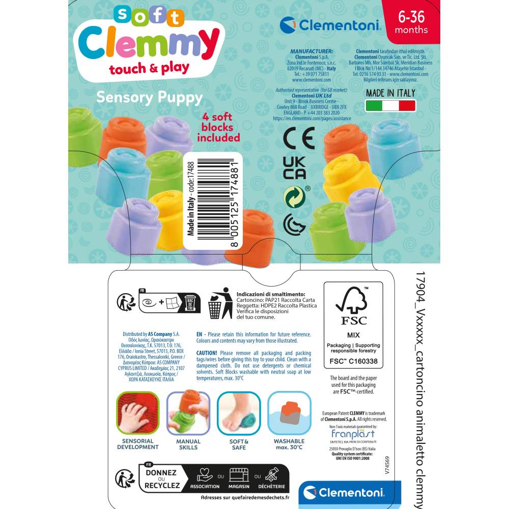 Clementoni Soft Clemmy Jucarie educationala catel albastru cu cuburi moi 6-36 luni