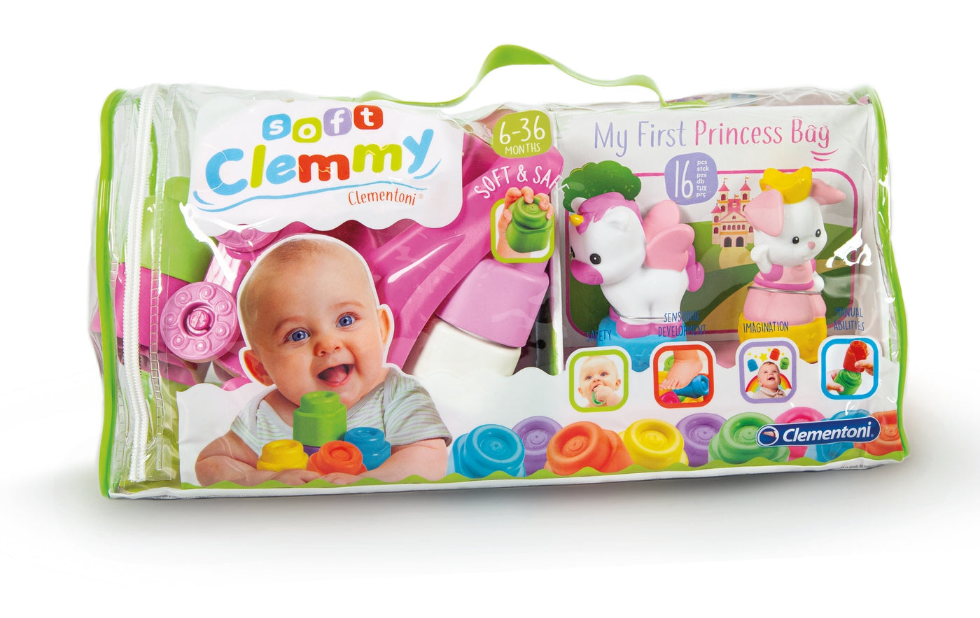 Clementoni Clemmy Soft set cuburi in plasa 6-36 luni, Princess 01 Imagine principală a produsului