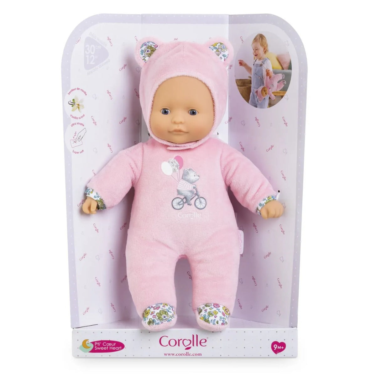 Corolle papusa moale cu aroma vanilie Sweet Heart Ursulet Roz 30 cm 9m+