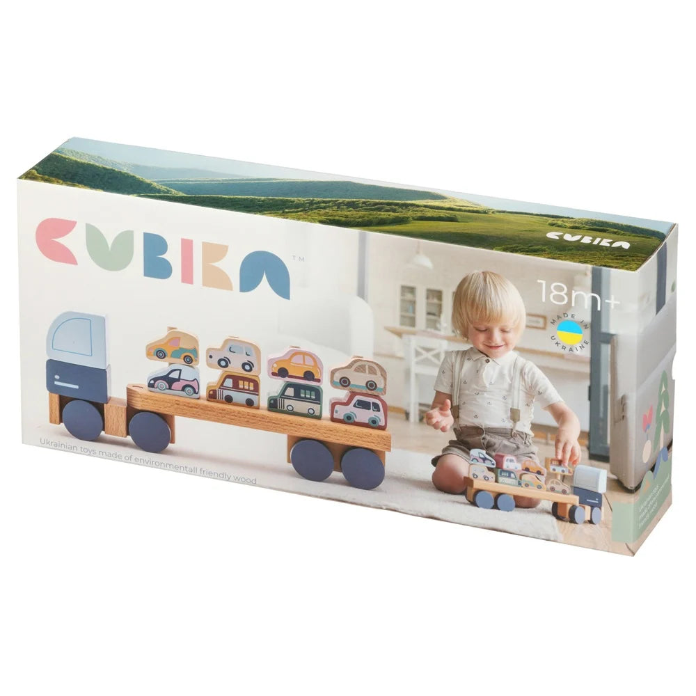 Cubika jucarie din lemn18m+ Camion pentru masini - Pastel