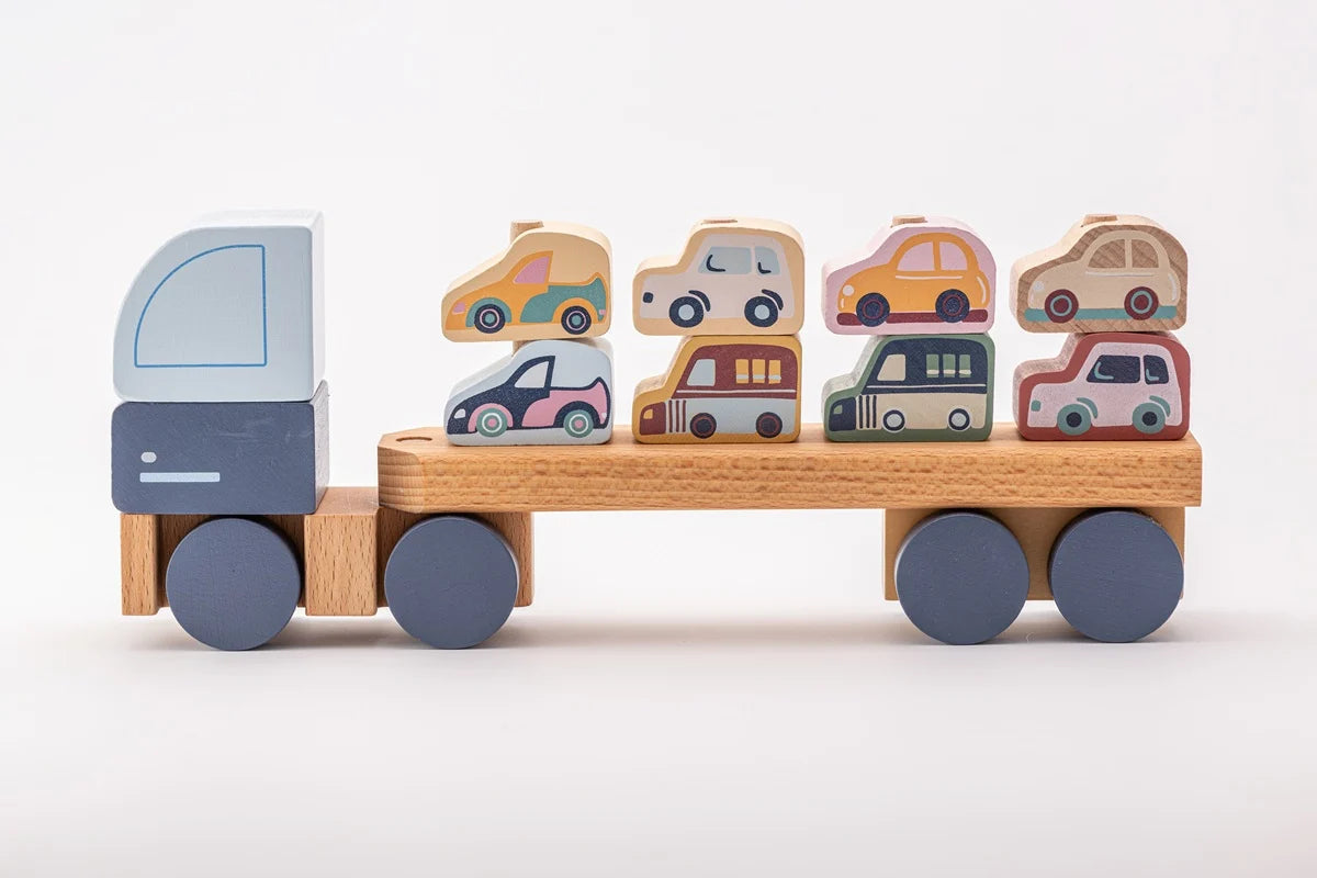 Cubika jucarie din lemn18m+ Camion pentru masini - Pastel
