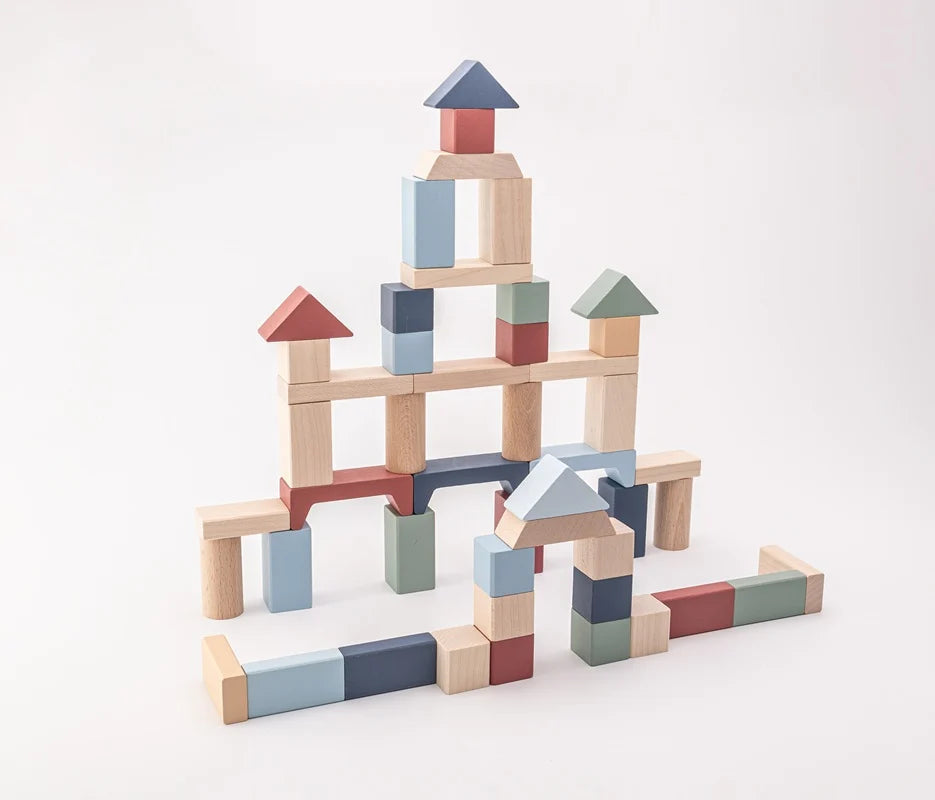 Cubika jucarie din lemn 18m+ Kit 50 de piese de constructie - Pastel
