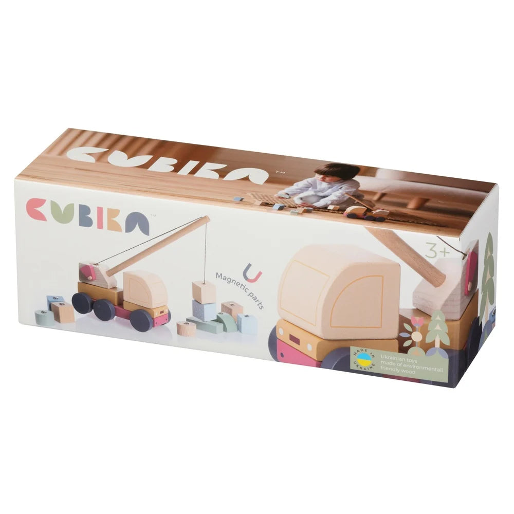 Cubika jucarie din lemn18m+ Macara Magnetica - Pastel