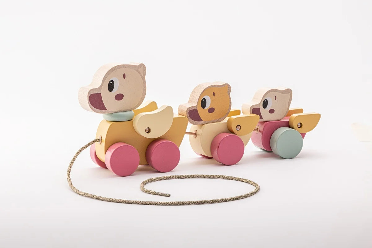 Cubika jucarie din lemn 18m+ Ratustele mele - Pastel