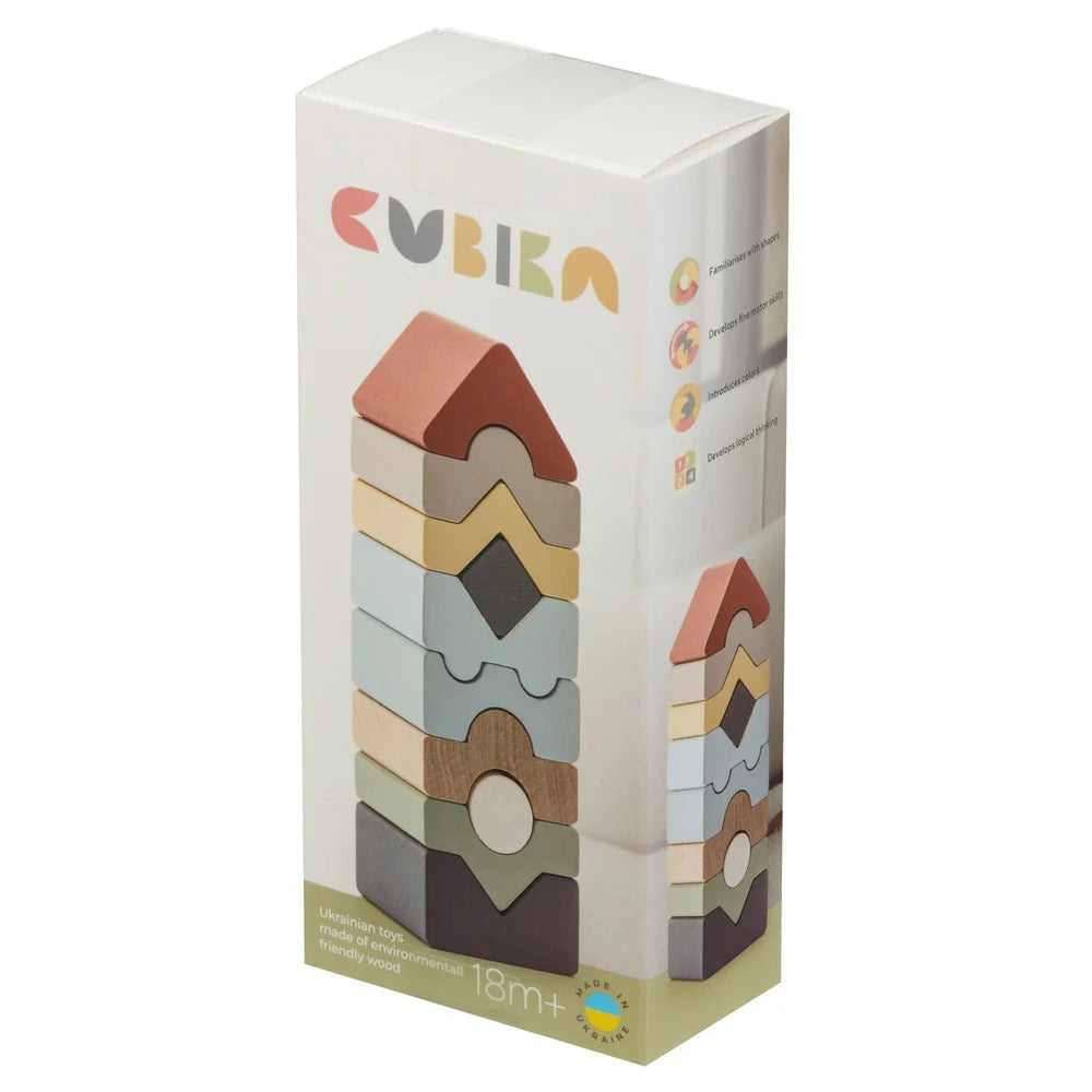 Cubika jucarie din lemn 18m+ Set Constructii Turn - 10 piese