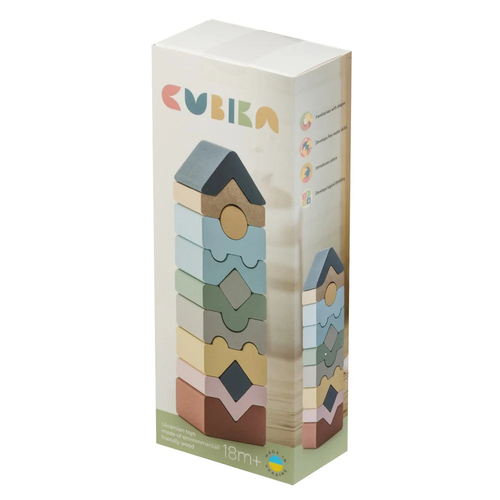 Cubika jucarie din lemn 18m+ Set Constructii Turn - 12 piese