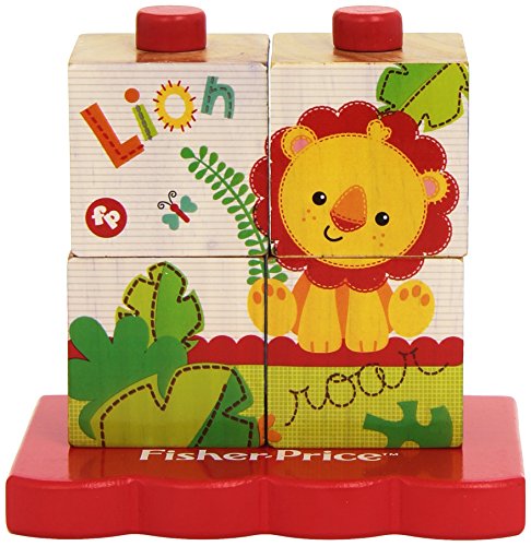 Fisher Price Set cuburi din lemn  4 piese cu animale de la 2 ani