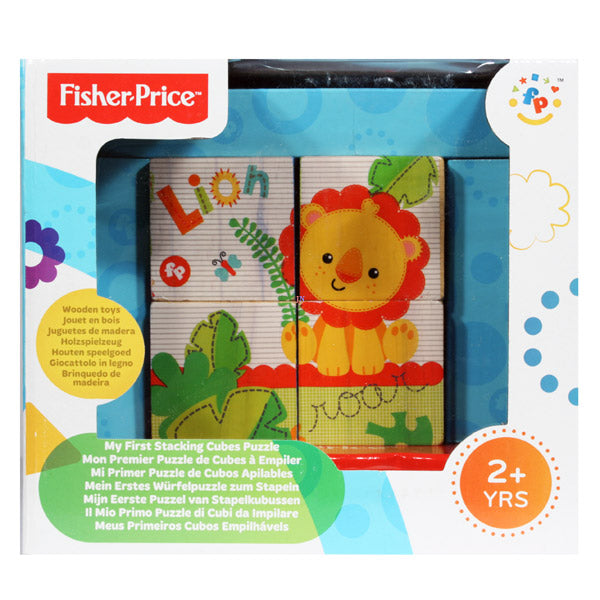 Fisher Price Set cuburi din lemn  4 piese cu animale de la 2 ani