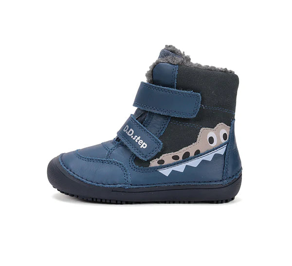 D.D.Step ghete baieti Barefoot captusite 25-30 Bermuda Blue cu crocodil
