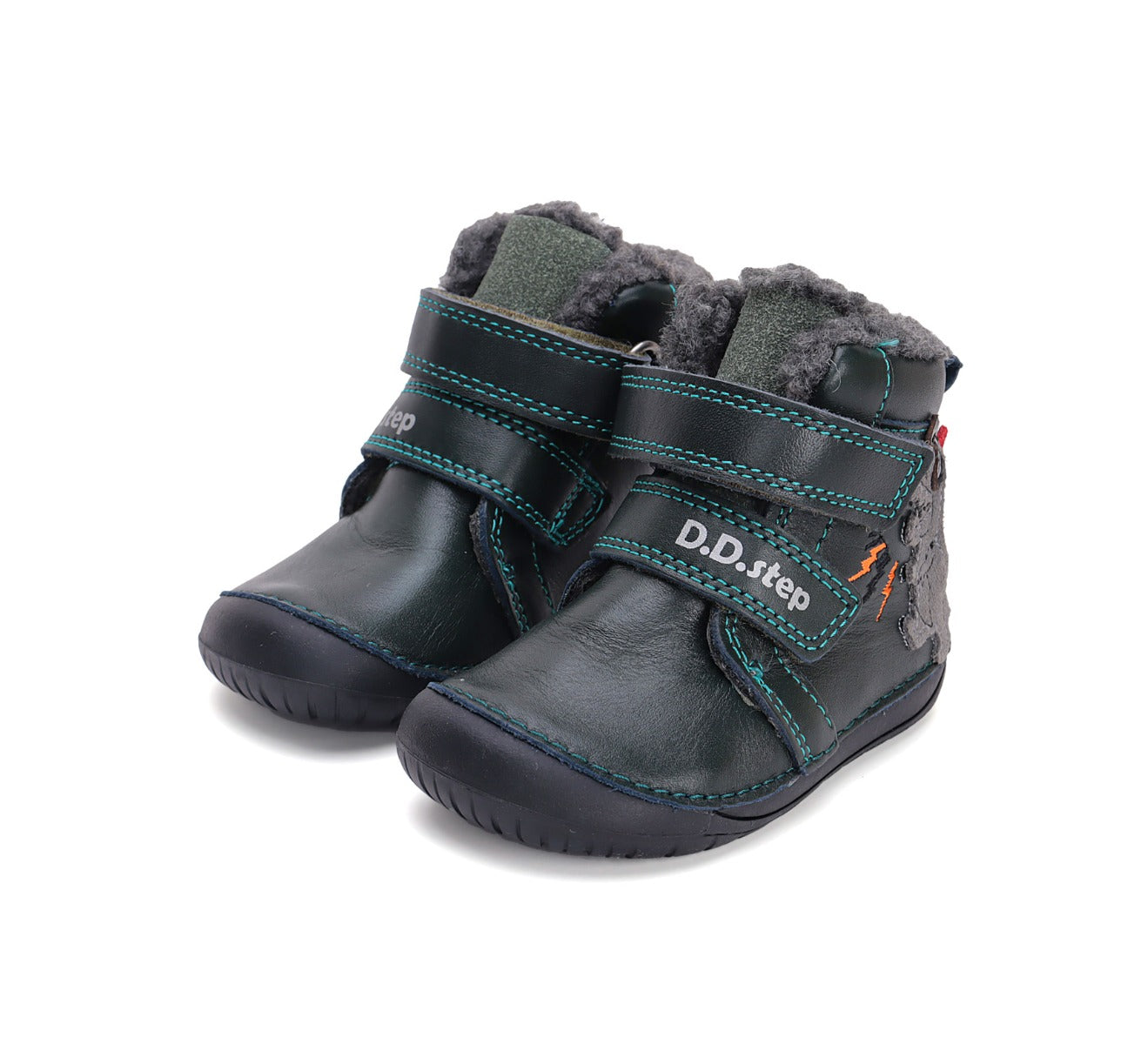 D.D.Step ghete baieti Barefoot imblanite 20-25 Emerald cu dino Imagine principală a produsului