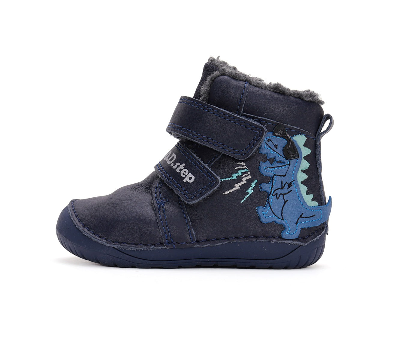 D.D.Step ghete baieti Barefoot imblanite 20-25 Royal Blue cu dino