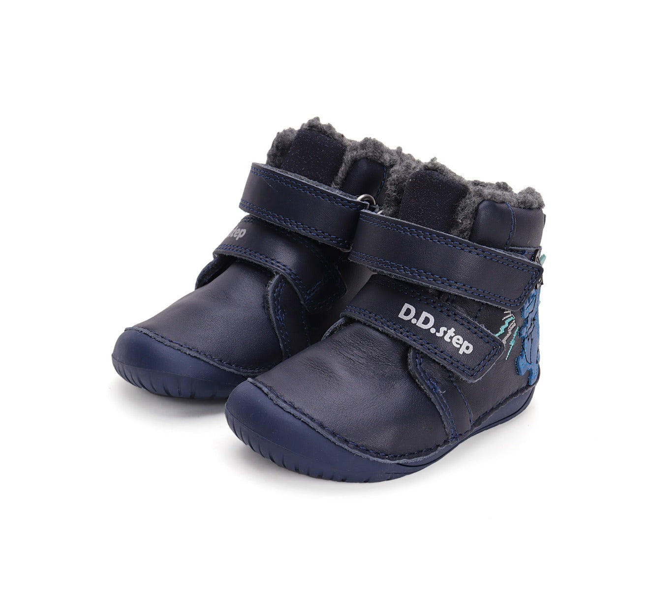 D.D.Step ghete baieti Barefoot imblanite 20-25 Royal Blue cu dino Imagine principală a produsului