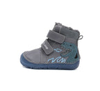 D.D.Step ghete baieti Barefoot imblanite cu talpa fluorescenta 20-25 Dark Grey cu dino