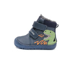 D.D.Step ghete baieti Barefoot imblanite cu talpa fluorescenta 20-25 Royal Blue cu dino