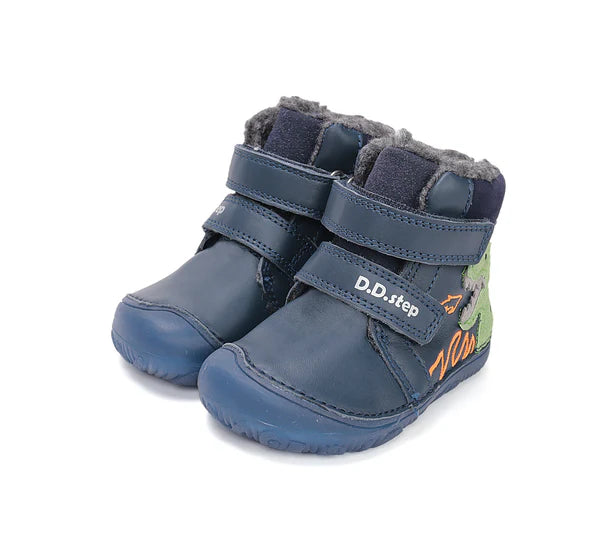 D.D.Step ghete baieti Barefoot imblanite cu talpa fluorescenta 20-25 Royal Blue cu dino Imagine principală a produsului