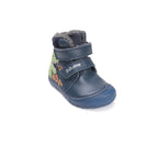 D.D.Step ghete baieti Barefoot imblanite cu talpa fluorescenta 20-25 Royal Blue cu dino