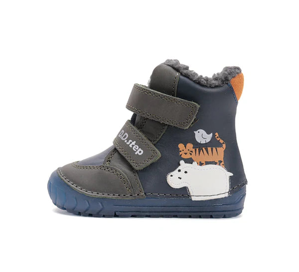D.D.Step ghete baieti imblanite cu talpa fluorescenta 19-24 Royal Blue Wild Animals