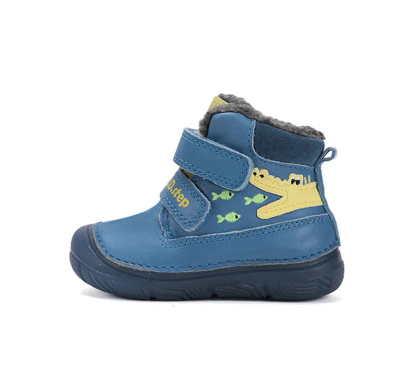 D.D.Step ghete baieti imblanite cu talpa fluorescenta 26-31 Bermuda Blue  cu crocodil si pesti