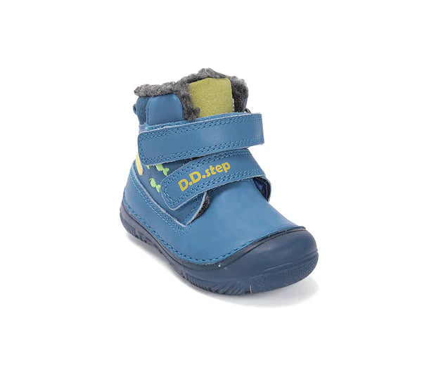 D.D.Step ghete baieti imblanite cu talpa fluorescenta 20-25 Bermuda Blue cu crocodil si pesti