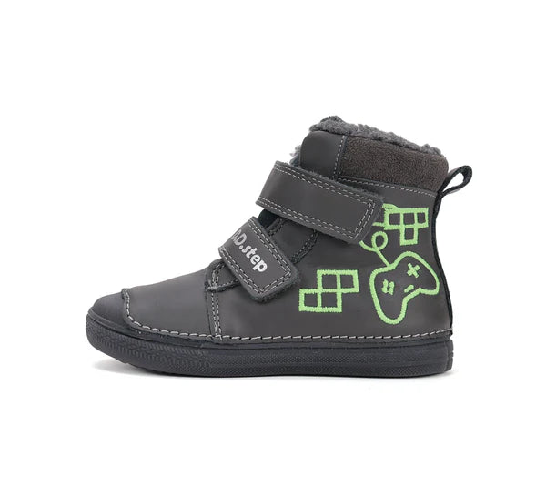 D.D.Step ghete baieti imblanite cu talpa fluorescenta 25-30 Dark grey cu controler