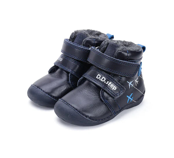 D.D.Step ghete baieti Primii pasi imblanite 18-23 Royal Blue cu avioane Imagine principală a produsului