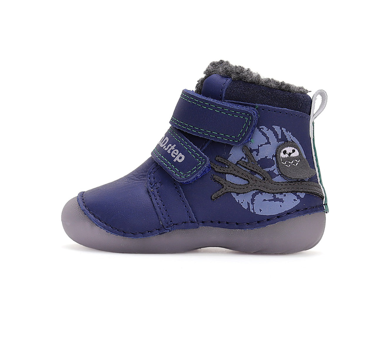 D.D.Step ghete baieti Primii pasi imblanite fluorescenti 19-24 Bermuda Blue cu bufnita