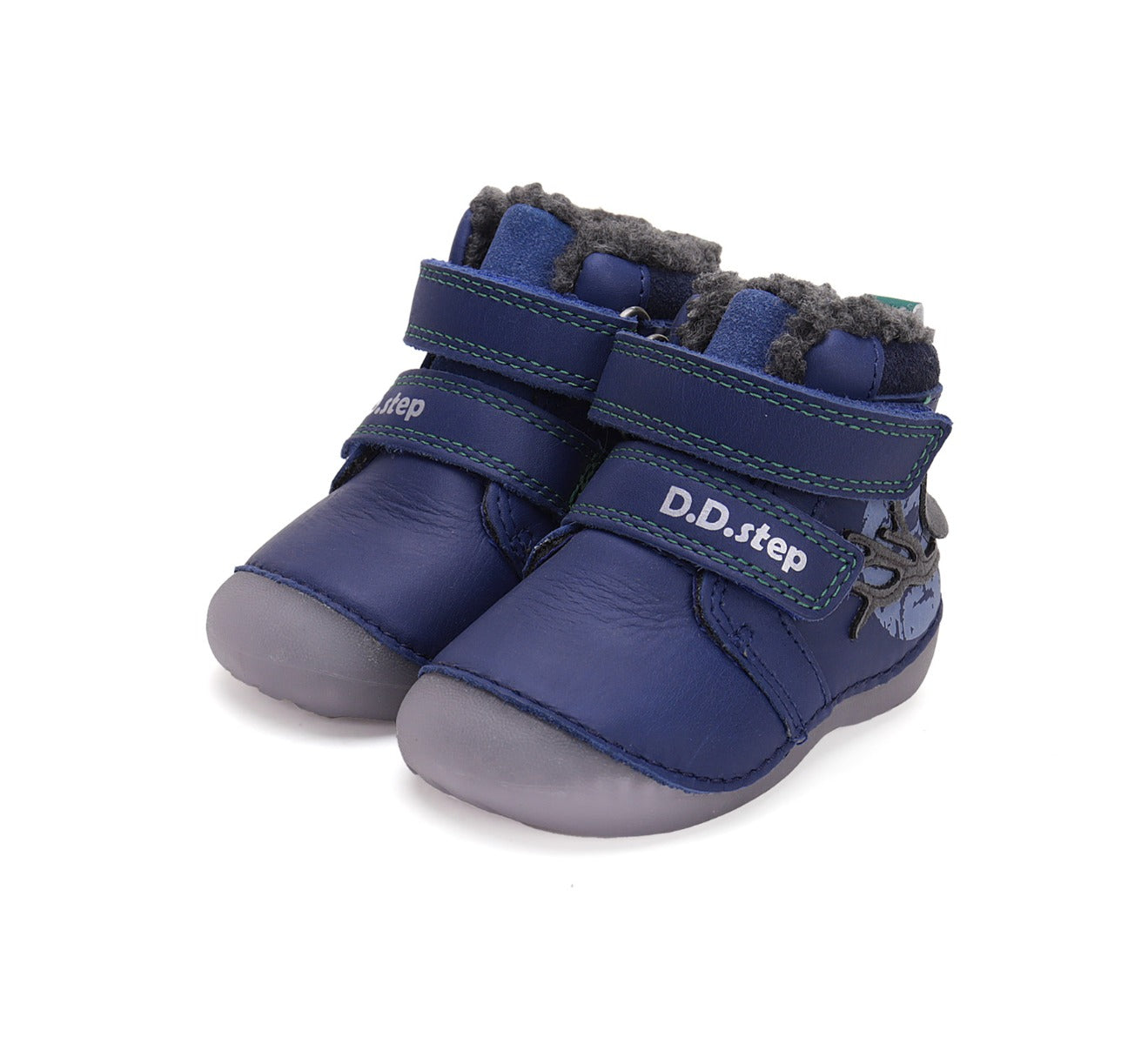 D.D.Step ghete baieti Primii pasi imblanite fluorescenti 19-24 Bermuda Blue cu bufnita Imagine principală a produsului