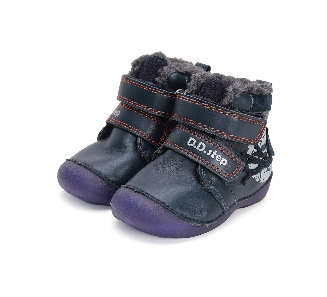 D.D.Step ghete baieti Primii pasi imblanite fluorescenti 19-24 Royal Blue cu bufnita Imagine principală a produsului