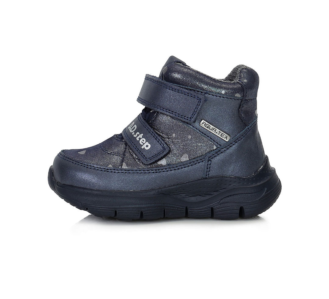 D.D.Step ghete fete Aqua-Tex 30-35 Royal Blue cu inimioare