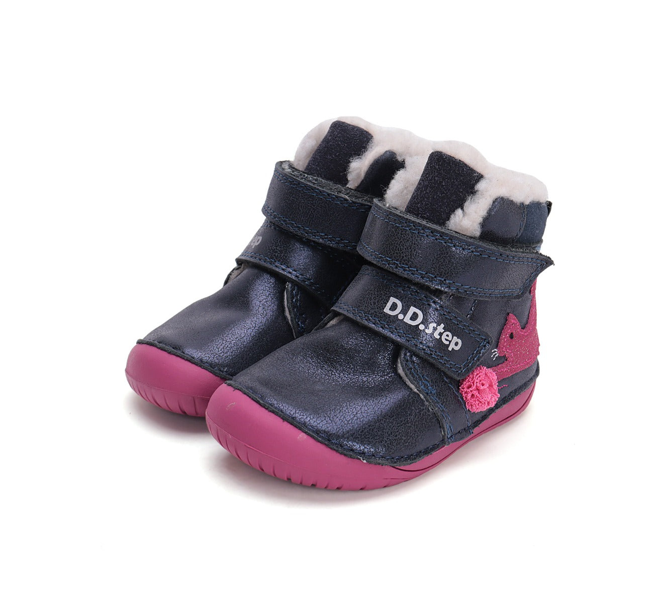 D.D.Step ghete fete Barefoot imblanite 20-25 Royal Blue cu pisica