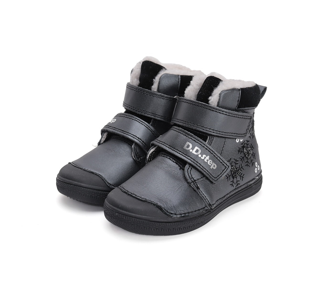 D.D.Step ghete fete imblanite 31-36, Black cu fulgi de zapada