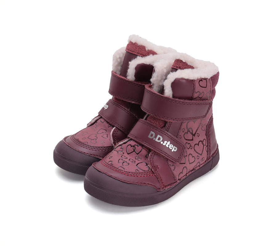 D.D.Step ghete fete imblanite 31-36 Raspberry cu inimioare
