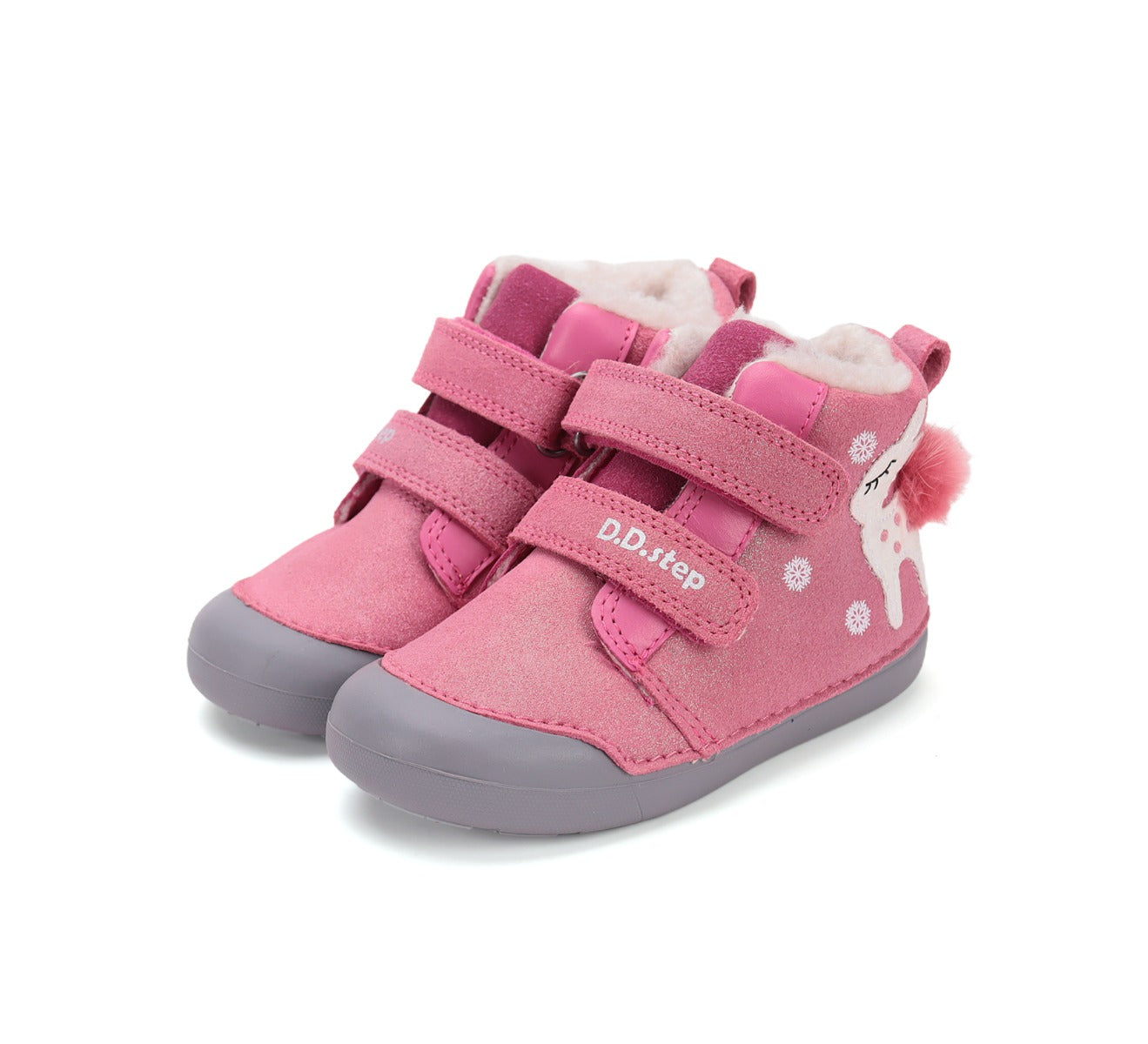 D.D.Step ghete fete imblanite Primii Pasi 20-25 Dark Pink cu caprioara