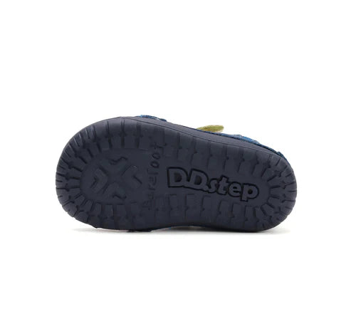 D.D.Step pantofi baieti Barefoot 20-25 Bermuda Blue cu galben si verde