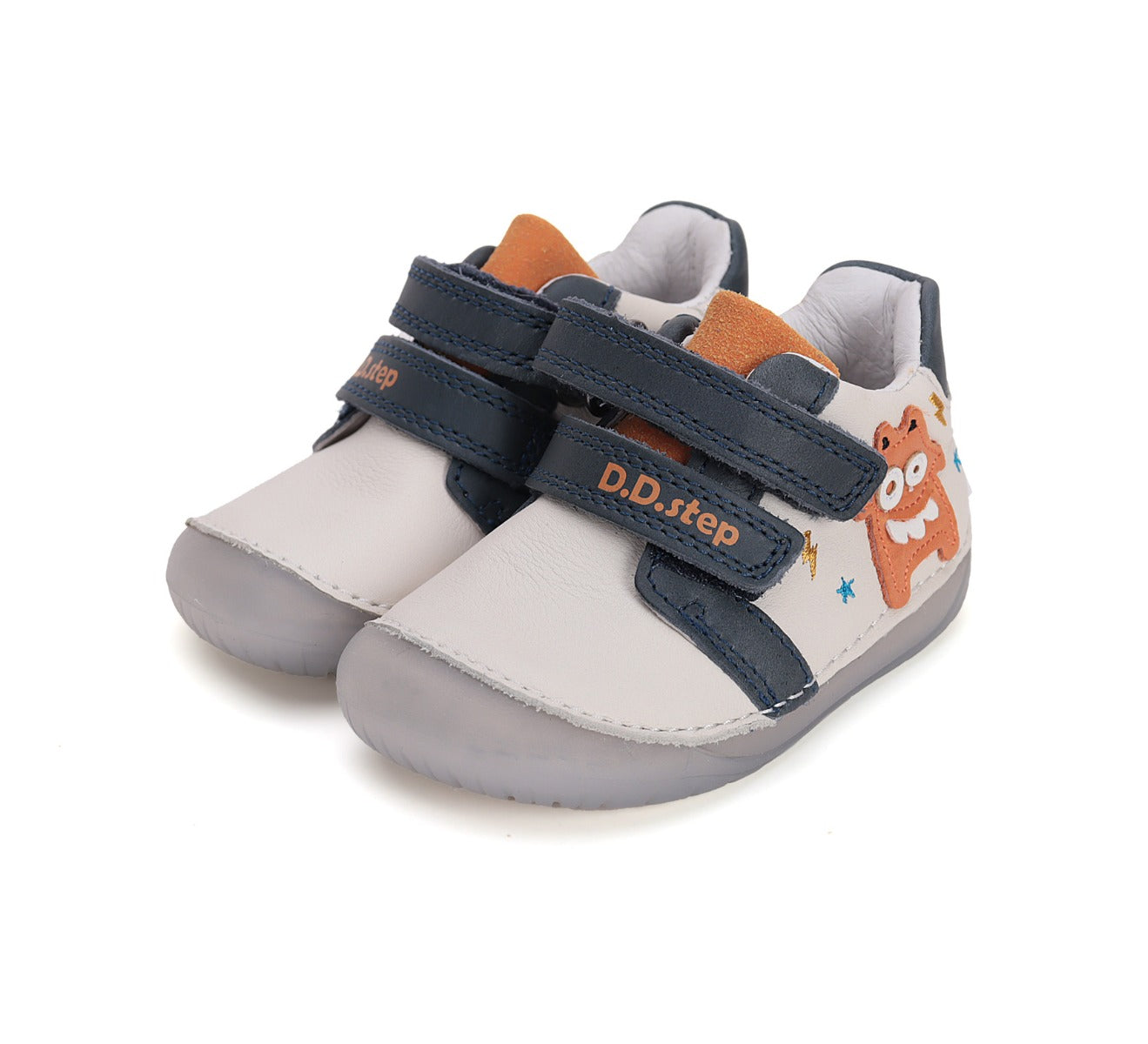 D.D.Step pantofi baieti Barefoot 20-25 White cu monster