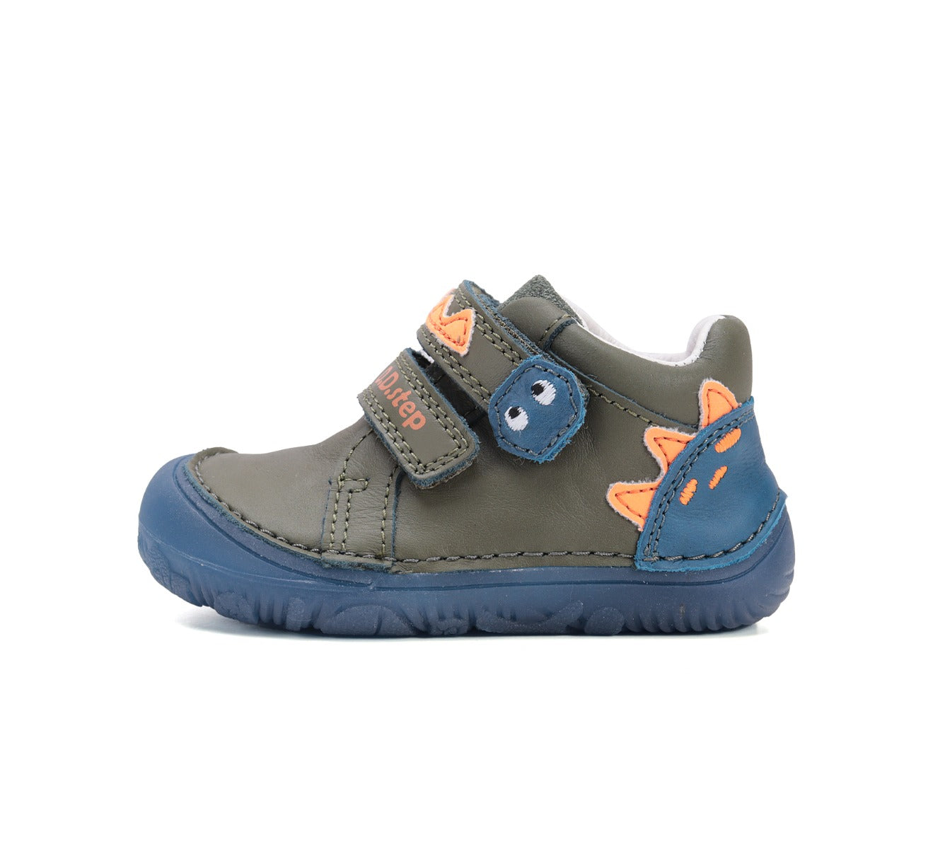 D.D.Step pantofi baieti Barefoot cu talpa fluorescenta 20-25 Khaki cu dino