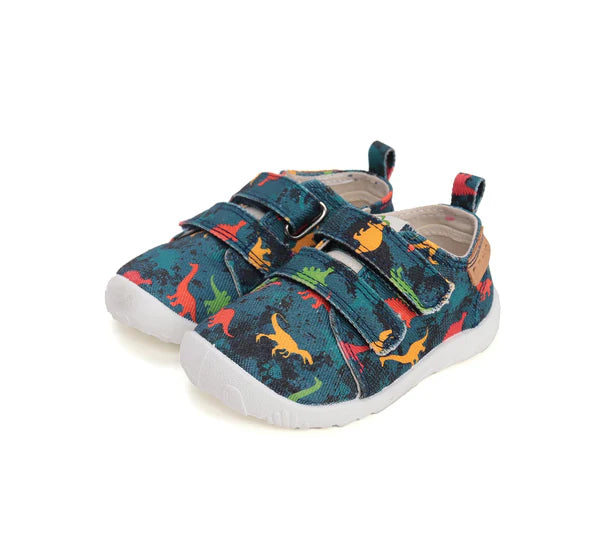 D.D.Step pantofi baieti Barefoot de interior 20-25 Bermuda Blue cu dino