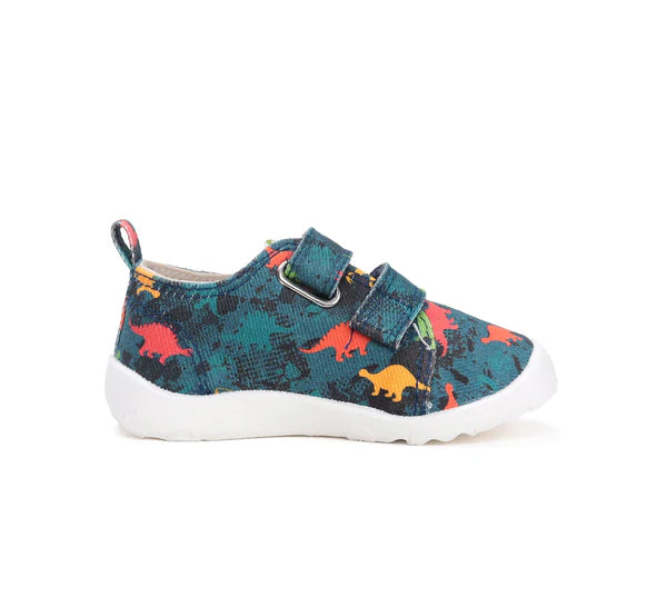 D.D.Step pantofi baieti Barefoot de interior 20-25 Bermuda Blue cu dino